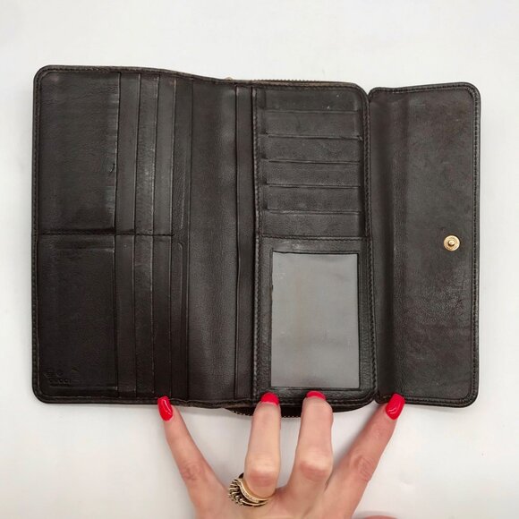 Gucci Dark Brown Leather Long Tri-Fold Wallet - Picture 10 of 12